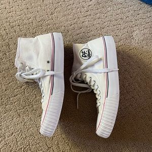 PF Flyers White Unisex Canvas High Tops Size 10 Bin 154